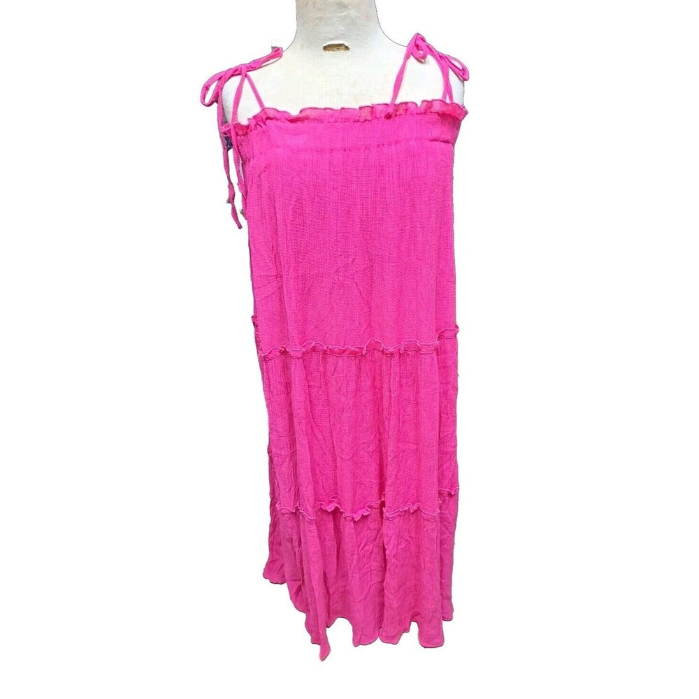Impeccable Pig Hot Pink Maxi Dress Women S Tiered Flowy Strappy Resort Vacation
